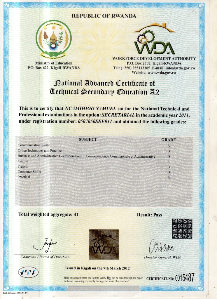 My Diploma Of High School In Secretarial 2 Jobweb Rwanda